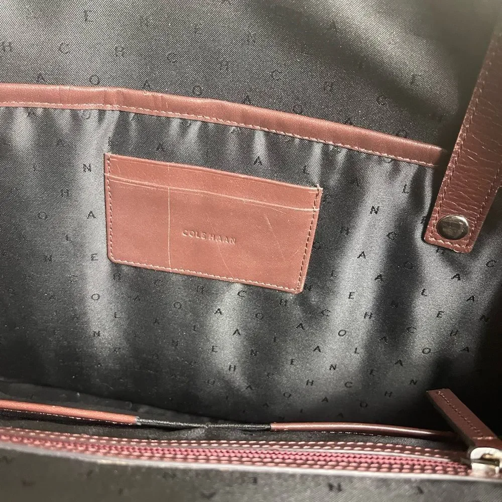Cole Haan leather deep Brown Hamilton laptop bag with silver tone hardwares